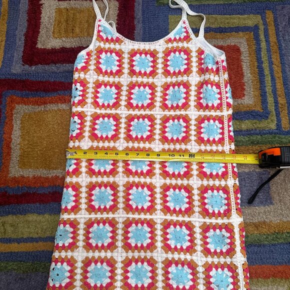 Willow & Wind Mini Tank Dress Cover Up Women's Sm Crocheted Granny Squares Pink - Picture 5 of 6